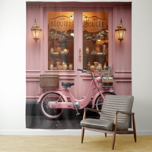Charmante Roze Storefront met  Bromfiets Wandkleed (In situ)