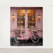 Charmante Roze Storefront met  Bromfiets Wandkleed (Voorkant)