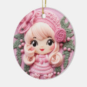 Charmante Roze Vakantie Elf Keramisch Ornament (Links)