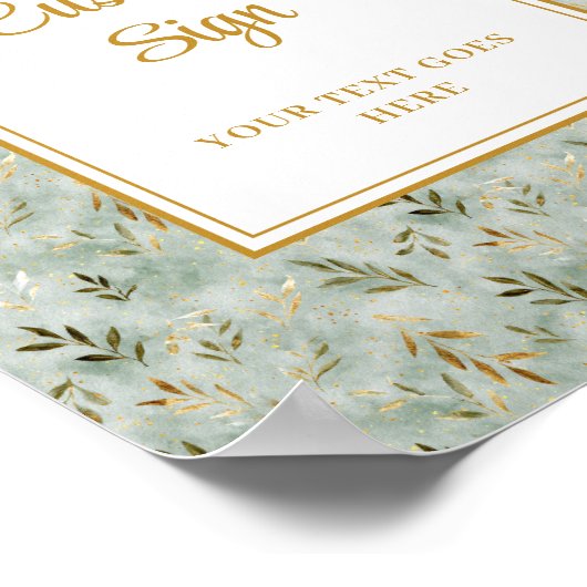 Charmante Sage Green Gold Bladeren Huwelijk Custom Poster (Hoek)