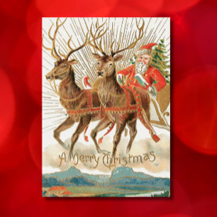 Charmante Santa + rendier Vrolijk Kerstfeest Feestdagen Kaart