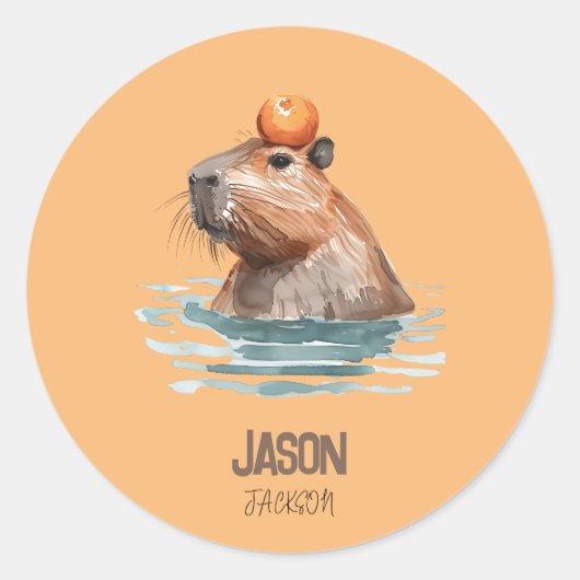 Charmante Schattigee Capybara met Oranje en Kinder Ronde Sticker (Voorkant)