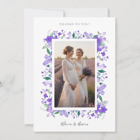 Charmante sierlijke bloemeneigentijdse Lila foto Bedankkaart (Voorkant)