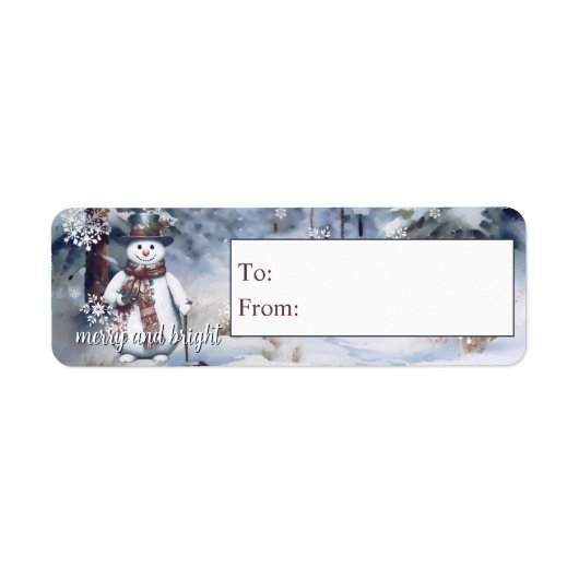 Charmante Sneeuwman Waterverf Winter Forest Gift Etiket (Voorkant)