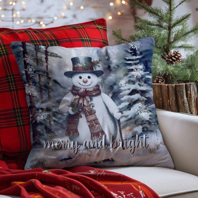 Charmante sneeuwman Waterverf winterbos Kussen (Charming Snowman Watercolor Winter Forest Throw Pillow)