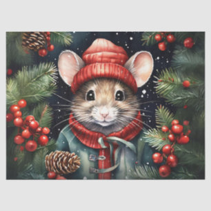 Charmante Snowy Mouse Kerstmis Decoupage Craft Pap Tissuepapier