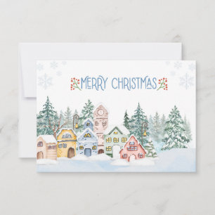 Charmante Snowy Village Waterverf Kerst Bedankkaart