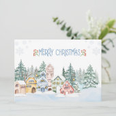 Charmante Snowy Village Waterverf Kerst Feestdagenkaart (Staand voorkant)