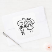 Charmante Stick Figuur Bruid en Bruidegom bruiloft Vierkante Sticker (Envelop)
