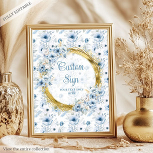 Charmante stoffige blauw boho waterverf bloemen op poster