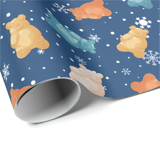 Charmante Teddyberen en Snowflakes inpakpapier (Rol Hoek)