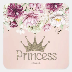 Charmante Tiara, Prinses, Bloemensleutelhanger Vierkante Sticker