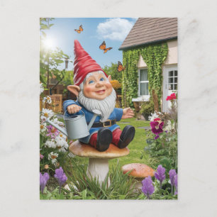 Charmante Tuin Gnome met Watering Can Briefkaart