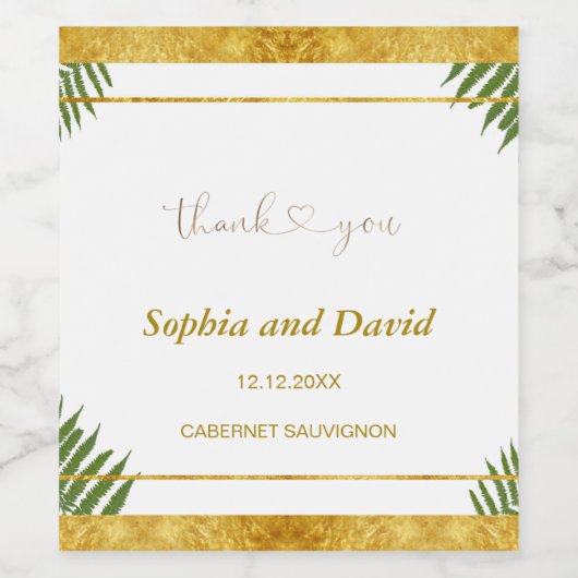 Charmante varenblaadjes Goud folie Huwelijk Aangep Wijn Etiket (Enkel label)