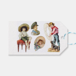 Charmante Victoriaans kinderen en hondencollage Cadeaulabel