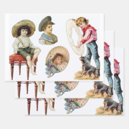 Charmante Victoriaans kinderen en hondencollage Inpakpapier Vel