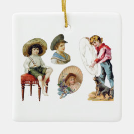 Charmante Victoriaans kinderen en hondencollage Keramisch Ornament