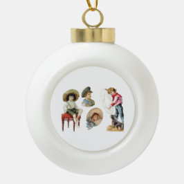 Charmante Victoriaans kinderen en hondencollage Keramische Bal Ornament