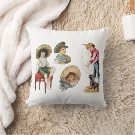 Charmante Victoriaans kinderen en hondencollage Kussen