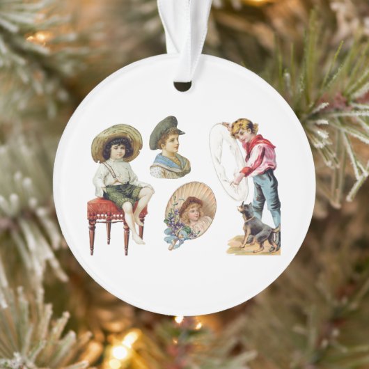 Charmante Victoriaans kinderen en hondencollage Ornament (Boom)