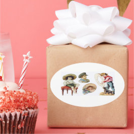 Charmante Victoriaans kinderen en hondencollage Ovale Sticker