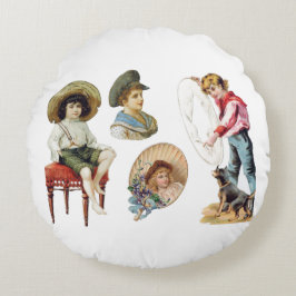 Charmante Victoriaans kinderen en hondencollage Rond Kussen