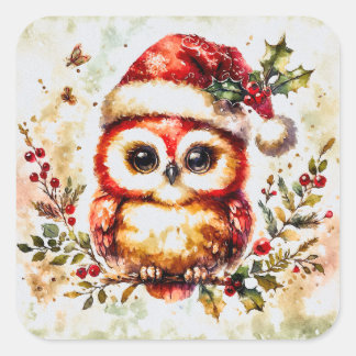 Charmante vintage kerst uil vierkante sticker