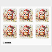 Charmante vintage kerst uil vierkante sticker (Vel)