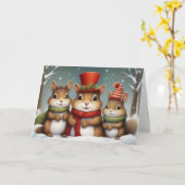 Charmante Vintage Kerstmis Chipmunks Kaart (Gele Bloem)