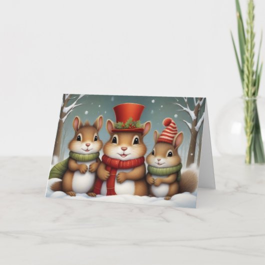 Charmante Vintage Kerstmis Chipmunks Kaart (Voorkant)