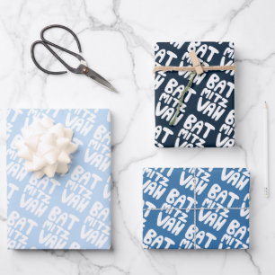 Charmante vleermuis Mitzvah Handlettering Joods Bl Inpakpapier Vel