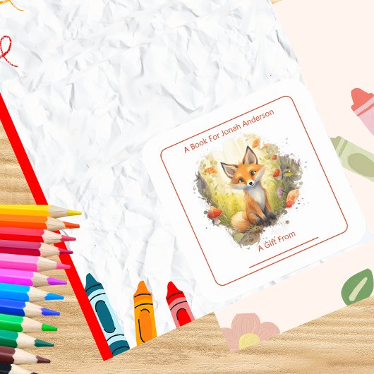 Charmante vos in de bosplaat vierkante sticker