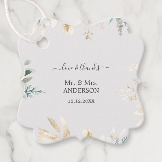 Charmante Waterverf Groen Goud Bruiloft Bedankjes Labels (Voorkant)