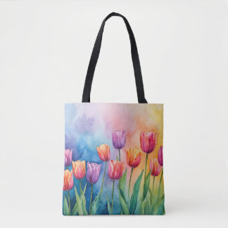 Charmante waterverf tulpen draagtas