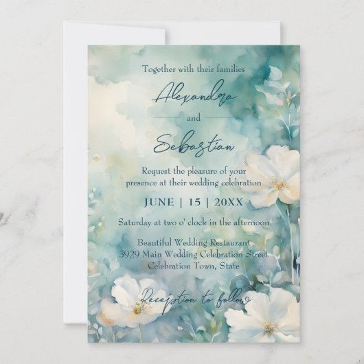 Charmante Waterverf Witte Bloemen bruiloft Kaart (Voorkant)