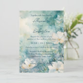 Charmante Waterverf Witte Bloemen bruiloft Kaart (Staand voorkant)