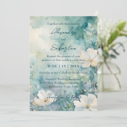 Charmante Waterverf Witte Bloemen bruiloft Kaart (Staand voorkant)