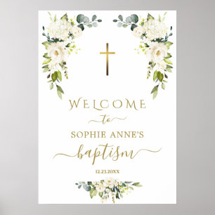Charmante wilde witte rozen doop welkomstbord poster