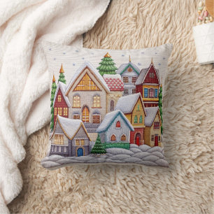 Charmante Winter Village borduurwerk Sierkussen