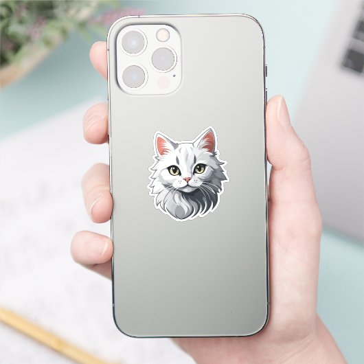 Charmante witte kat sticker (Telefoon)