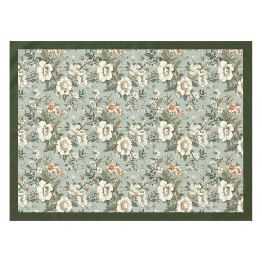 Charmante  zachte pastelgroene witte bloemetjes tafelkleed (Voorkant (Horizontaal))