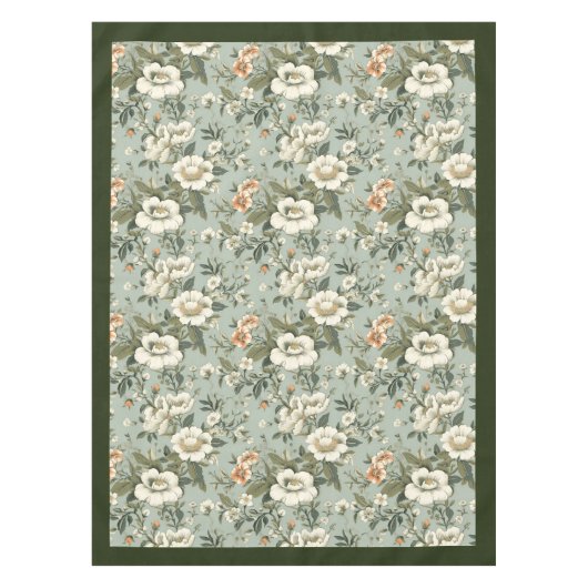 Charmante  zachte pastelgroene witte bloemetjes tafelkleed (Voorkant)