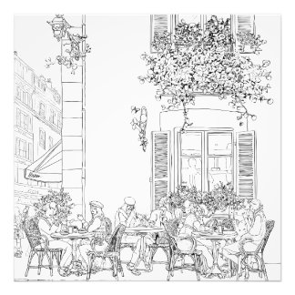 Charmante zwart wit Parijs Café Sketch Foto Afdruk