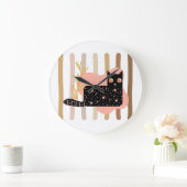 Charmante zwarte kat pastel wandklok grote klok (Huis)