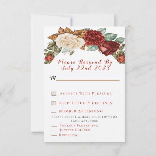 Charmantes Floral RSVP Roses Rouges Rustiques (Dos)