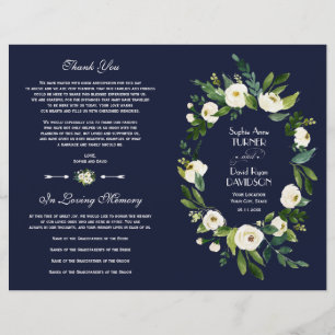 Charme Aquarelle Blanc Floral bleu foncé Programme