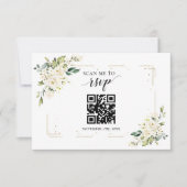 Charme Blanc Floral Or QR Code Mariage Carte RSVP (Devant)