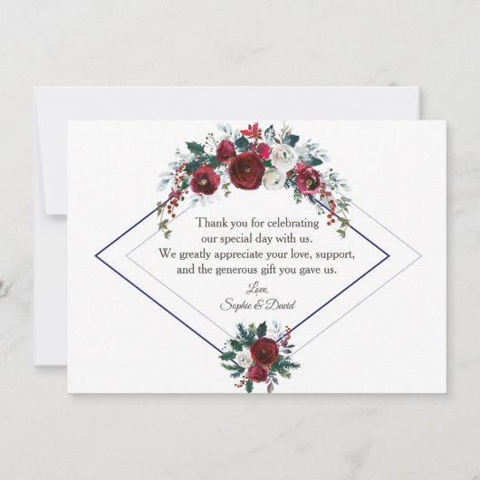 Charme Bourgogne Floral Pin Marine Mariage Merci (Dos)