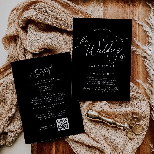 Charme élégant Black Wedding Invitations avec RSVP