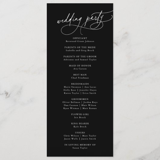 Charme élégant Flat Dark Black Wedding Programme (Dos)